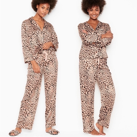 Victoria's Secret Other - New without tags Victoria’s Secret Satin Long Pajama Set Champagne Leopard Print